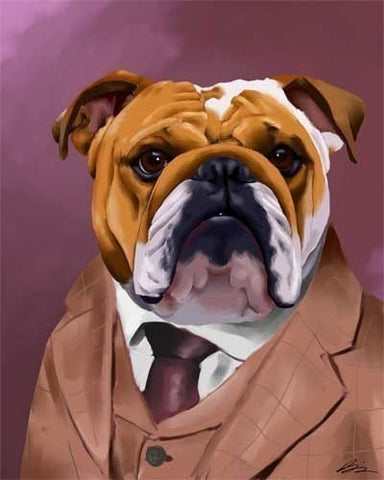 English Bulldog Dressed for a Night Out, bulldog gift, bulldog wall art print, bulldog home decor art