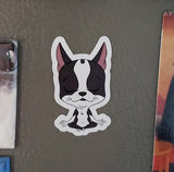 Boston terrier vinyl magnet, dog art magnet, boston terrier gift, meditating boston terrier yoga magnet, fridge magnet, die cut magnet