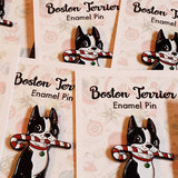 Boston terrier candy cane pin