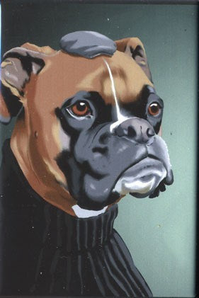 Boxer dressed dog art magnet, Boxer dog breed gift, kitchen magnet of a boxer