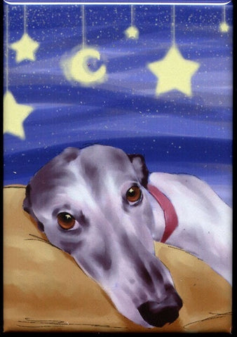 Greyhound gift, Greyhound Slumberland dog art magnet, greyhound magnet, fridge magnet greyhound art