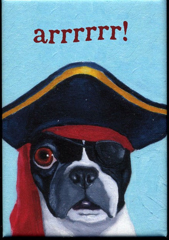 Boston terrier gift,Boston Terrier Pirate Arrr hat cute dog art magnet, Boston terrier fridge magnet, kitchen magnet