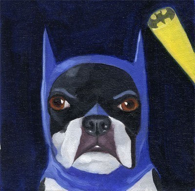 Boston Terrier as Batman, boston terrier gift, Boston terrier art, batman dog, wall decor