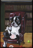 Boston Terrier Tea in the Library Dog Art Magnet, Boston terrier gift, boston terrier magnet, boston terrier art