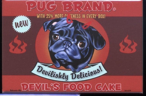 Pug Devil's Food Cake dog art magnet, pug gift, pug art, fridge magnet, kitchen decor