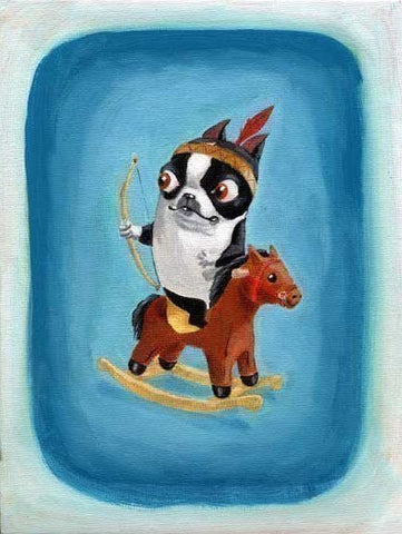 Boston Terrier Playing Cowboys and Indians, boston terrier gift