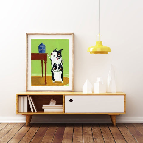 Boston terrier gift, Boston Terrier Bone Thieves,Dog Art Print, boston terrier decor, boston terrier art