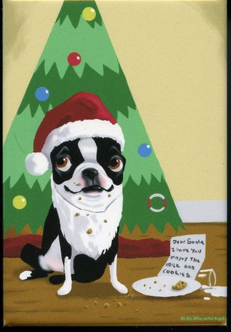 Boston terrier christmas dog art magnet, boston terrier stocking stuffer gift, boston terrier christmas art magnet