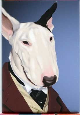 Dressed Bull terrier dog art magnet