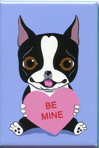 boston terrier holding a valentines heart Boston Terrier  Love - Dog Art magnet, boston terrier gift, boston terrier valentines