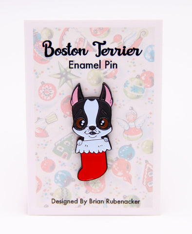 Boston terrier gift, boston terrier pin, boston terrier lapel pin, Christmas pin, boston terrier Christmas, soft enamel pin, stocking