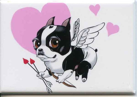 Boston terrier cherub dog art love magnet, boston terrier gift, boston terrier dog art magnet