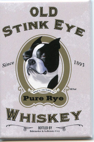 Boston terrier old stink eye whiskey label magnet, Boston terrier gift, boston terrier dog art