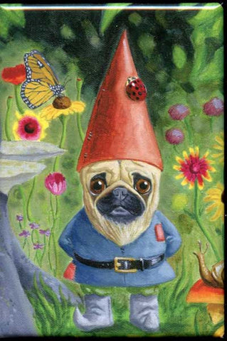 Pug Gnome cute dog art magnet, pug gift, pug lover, pug decor, gnome art