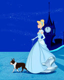 Cinderella walking a Boston terrier, boston terrier art, boston terrier gift, dog walker gift, cinderella gift