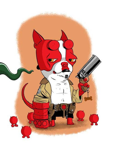Boston Terrier dog art print Hellboy