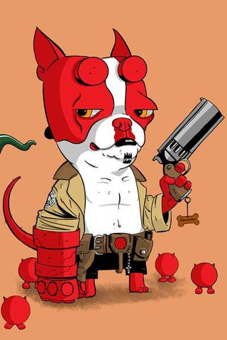 Boston Terrier Hellboy Dog Art Magnet, Boston terrier gift, Boston terrier comic art, Boston terrier decor, hellboy art
