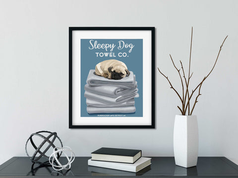 Pug Bath Towel, pug gifts, pug lovers, pug art print, wall decor, laundry room art print