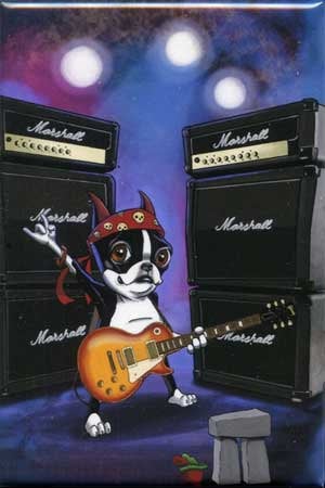 Boston Terrier Playing Les Paul Guitar - Dog Art Magnet