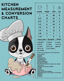 Boston Terrier kitchen gift, Boston terrier chef, Boston terrier kitchen art, Boston terrier conversion chart, measuring chart decor