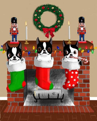 Boston terrier gift, boston terrier art, Boston Terrier Christmas Stockings, wall decor, home decor, christmas art decor