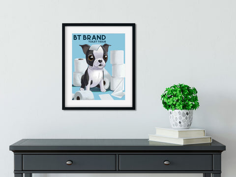 Boston terrier gift, Boston terrier art, Boston terrier print, Boston terrier wall decor, Cute Boston terrier toilet paper, bathroom print