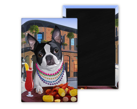 Boston terrier cute dog art magnet, Boston terrier gift,boston terrier New Orleans, boston terrier at the bar, dressed up dog art, Cajun dog