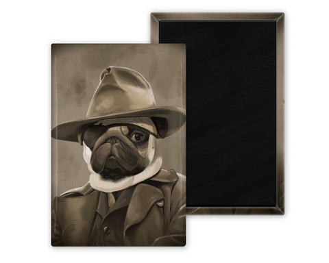Pug gift, Pug art, Cute Little Pug Magnet dog art, true grit pug, cowboy old west pug art