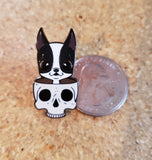 Boston terrier gift, boston terrier pin, boston terrier in a skull, Halloween pin, boston terrier Halloween, enamel pin, Halloween gift