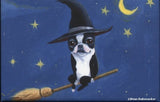 Boston Terrier gift, Boston terrier bt witch on a broom dog art magnet, Halloween magnet, Halloween boston terrier