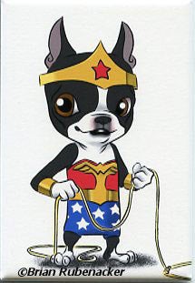 Wonder Woman Boston Terrier, Boston Terrier magnet, Boston terrier comic art magnet, Boston terrier hero