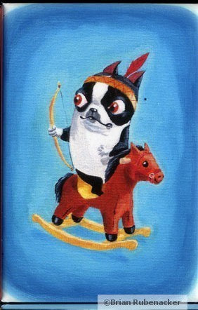 Boston Terrier Cowboy and Indian dog art magnet