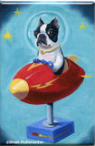 Boston terrier gift, boston terrier art, Boston Terrier Space Rocket -  Dog Art Magnet, sci fi dog art, boston terrier kitchen magnet
