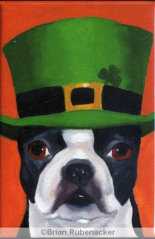 Boston Terrier irish Hat Cute Dog Art Magnet, boston terrier gift, boston terrier decor, fridge magnet