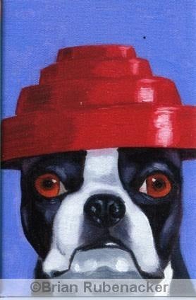 Boston Terrier gift, boston terrier wearing Devo Hat magnet, dog art magnet, 80's music, boston terrier magnet