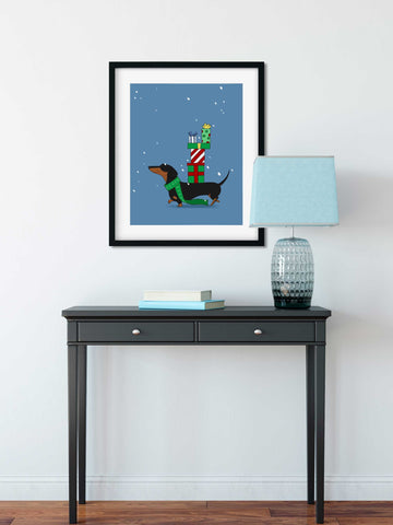 Dachshund Christmas Art, Dachshund gift, dachshund wall decor art print, dachshund holiday art print, dog art print