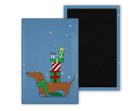 Dachshund gift, dachshund art, dachshund fridge magnet,Dachshund holiday winter christmas, kitchen magnet decor