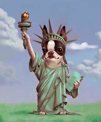 Boston terrier gift,Boston Terrier Statue of Liberty, boston terrier art, boston terrier wall decor, statue of liberty dog