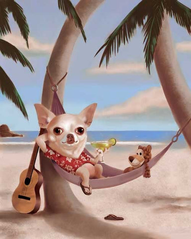 Chihuahua gift / Chihuahua art print / relaxing on the beach