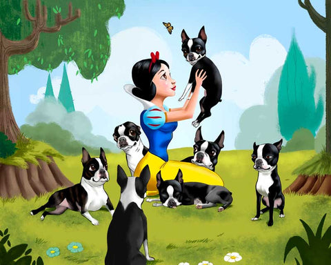 Snow White and the Seven (Dwarfs) Boston Terriers, Boston terrier gift, boston terrier art, boston terrier wal decor, snow white art