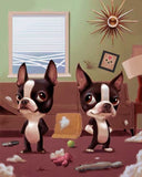 Canvas Mid-Century Boston Terriers making a mess