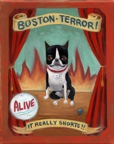 Boston terrier gift, Canvas Boston Terrier Sideshow Circus Act, dog art, Boston terrier art