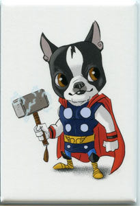 Boston terrier magnet, art, Mighty Thor avengers - Boston Terrier magnet