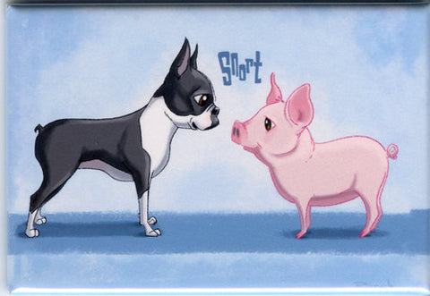 Boston terrier gift, Boston Terrier art, magnet, boston terrier and pig magnet, pig art, kitchen magnet